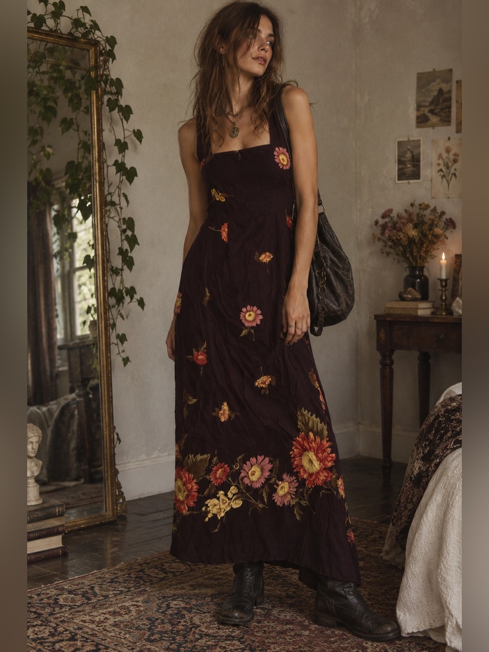 Vintage 90s Whimsigoth Floral Romantic Grunge Dress